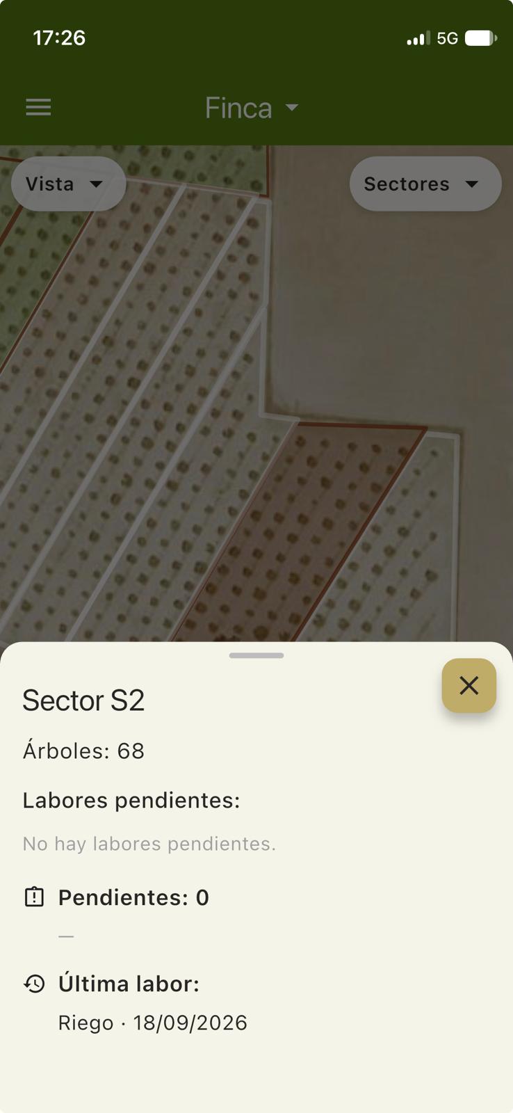 Sectores de una plantación en Trufas App